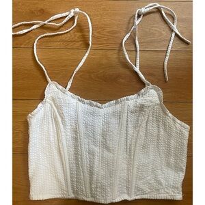 White Smocked Tie Front  Cropped Camisole